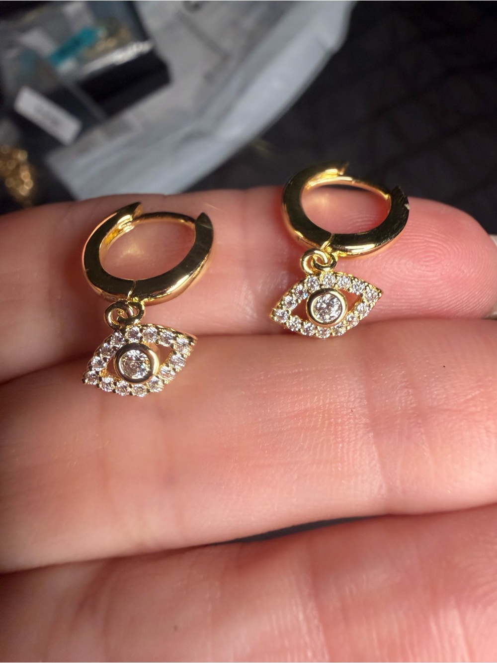 14K Gold Filled Moissanite Evil Eye Huggie Earrings | 0.36 CTW VVS D Color